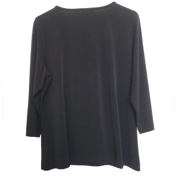 SUSAN Graver Black Liquid Knit long sleeve Ruffle Front Pullover Top Large - Picture 2 of 7